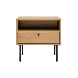 Table de chevet avec rangements finition bois clair chêne et métal noir pernelle