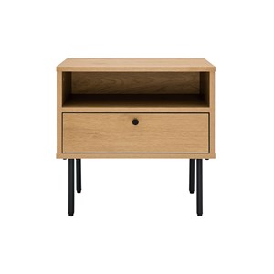 Table de chevet avec rangements finition bois clair chêne et métal noir pernelle