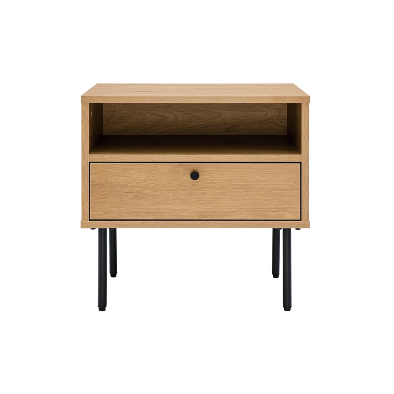 Table de chevet avec rangements finition bois clair chêne et métal noir pernelle