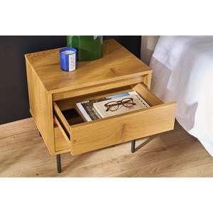 Table de chevet avec rangements 2 tiroirs finition bois clair chêne aragon