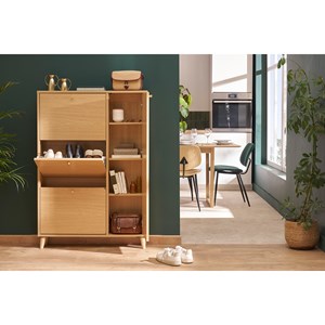 Meuble à chaussures finition bois clair chêne et métal doré l90 cm silvestre