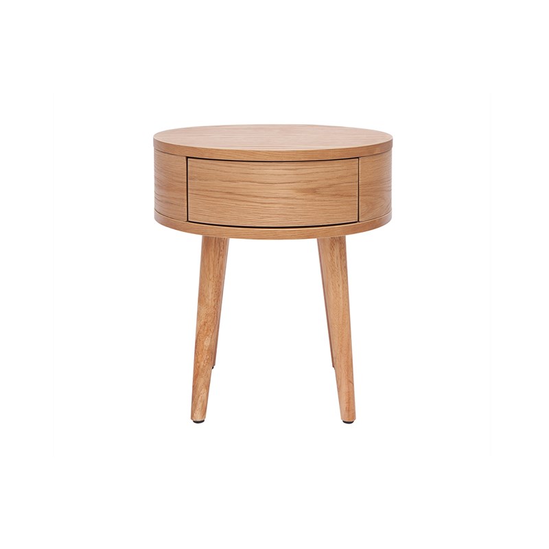 Table de chevet ronde en bois clair avec tiroir judith