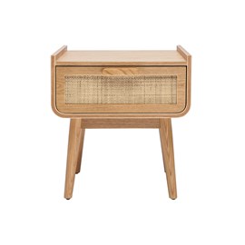 Table de chevet avec tiroir en bois clair frêne et cannage rotin athène
