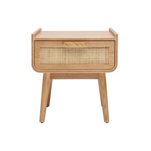 Table de chevet avec tiroir en bois clair frêne et cannage rotin athène