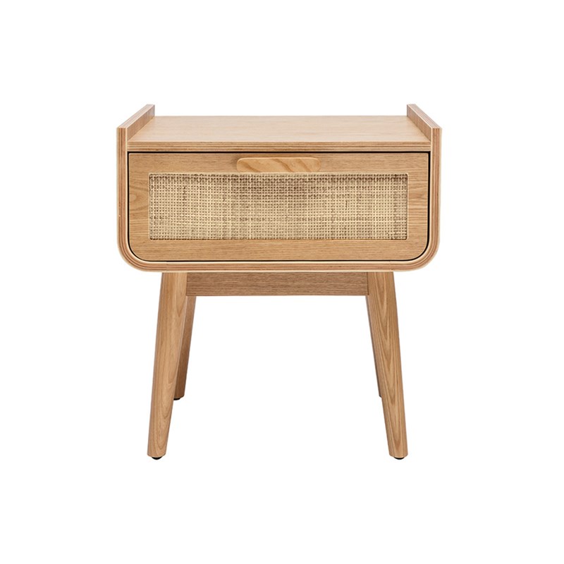 Miliboo - Table de chevet avec tiroir en bois clair frêne et cannage rotin athène
