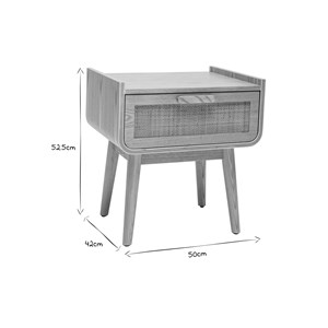 Table de chevet avec tiroir en bois clair frêne et cannage rotin athène