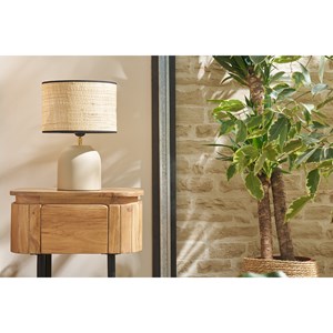 Table de chevet en bois massif et métal noir avec tiroir napoli