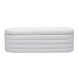 Banc coffre en tissu effet laine bouclée blanc l125 cm navy