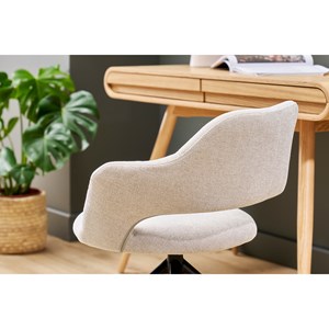Chaise pivotante 360° en tissu effet velours texturé beige et métal noir jessy