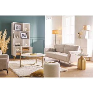 Bibliothèque gravée blanc mat et métal doré 2 portes l86 cm ozen