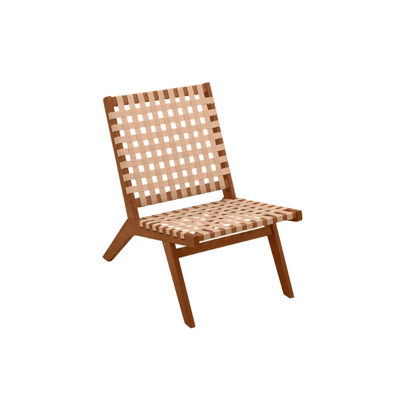Fauteuil lounge en bois massif et sangles beiges lucea