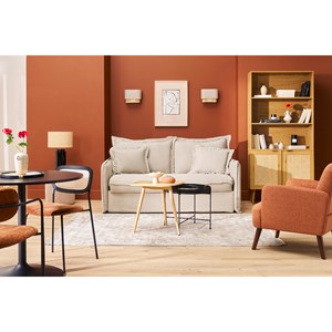 Bibliothèque finition bois clair, cannage en rotin et métal noir l90 manille