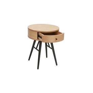 Tables de chevet rondes avec tiroir bois clair et métal noir (lot de 2) koral