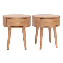 Tables de chevet rondes en bois clair avec tiroir (lot de 2) judith