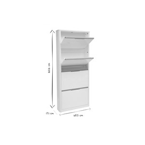 Meuble à chaussures 4 portes finition blanc laqué brillant l68 cm kirk