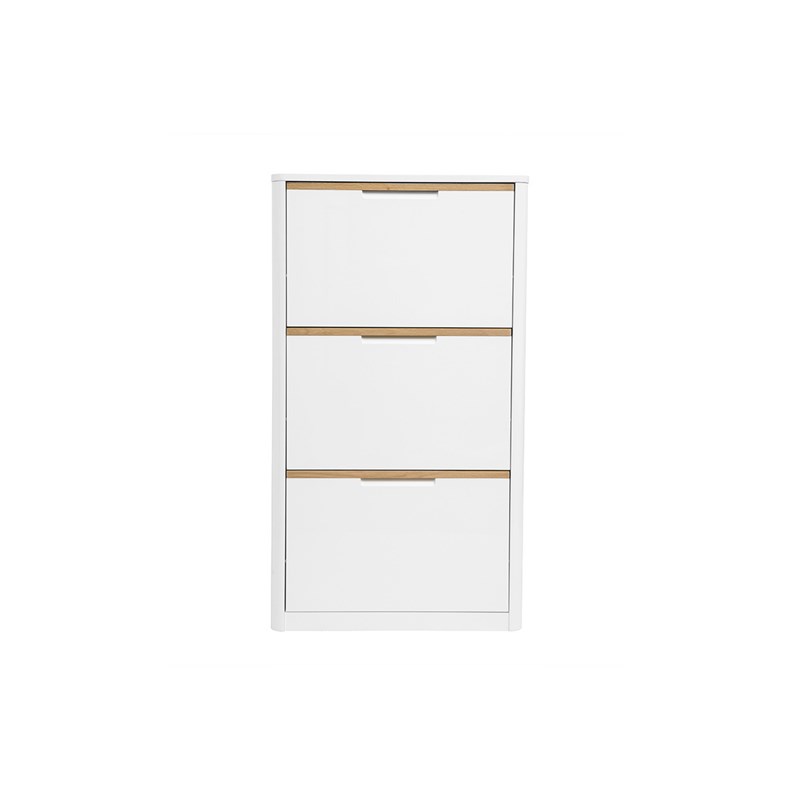 Meuble à chaussures 3 portes finition blanc laqué brillant l68 cm kirk