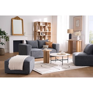 Pouf repose pieds en tissu chiné gris foncé kerry