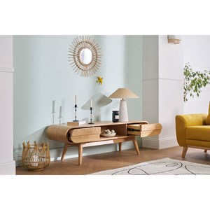 Meuble tv en bois clair 2 tiroirs l150 cm baltik