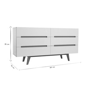 Commode finition blanc laqué brillant 6 tiroirs l160 cm melka