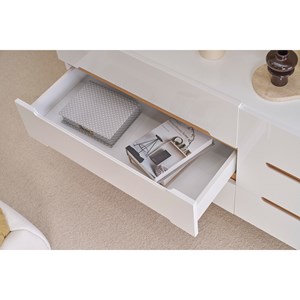 Commode finition blanc brillant laqué 6 tiroirs l160 cm melka