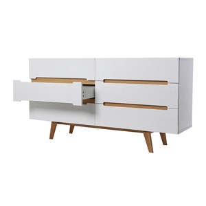 Commode finition blanc brillant laqué 6 tiroirs l160 cm melka