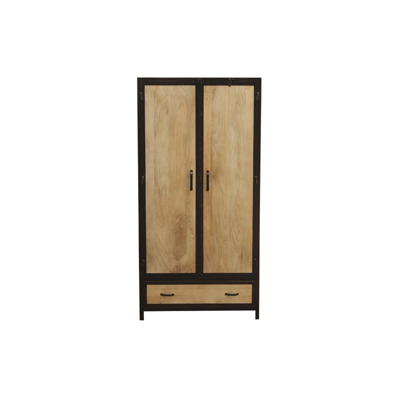 Armoire en bois massif manguier et métal noir l90 cm industria