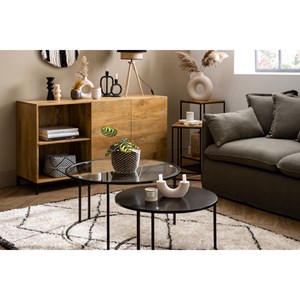 Buffet en bois manguier massif et métal noir 2 portes l145 cm ypster