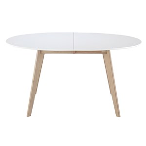 Table à manger extensible ovale blanche et bois clair l150-200 cm leena