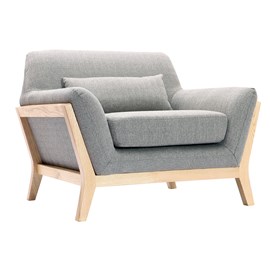 Fauteuil en tissu gris et bois clair massif yoko