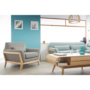 Fauteuil en tissu gris et bois clair massif yoko