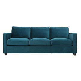 Canapé 3 places en tissu velours bleu pétrole et bois noir brooklyn