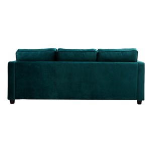 Canapé 3 places en tissu velours bleu pétrole et bois noir brooklyn