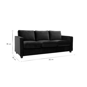 Canapé 3 places en tissu velours bleu pétrole et bois noir brooklyn