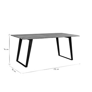 Table à manger rectangulaire en bois massif et métal noir l175 cm kora