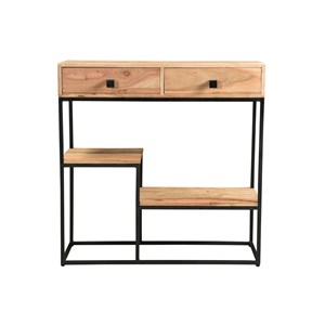 Console avec rangements 2 tiroirs en bois massif et métal noir l80 cm grenelle