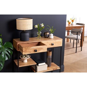 Console avec rangements 2 tiroirs en bois massif et métal noir l80 cm grenelle