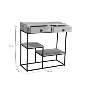 Console avec rangements 2 tiroirs en bois massif et métal noir l80 cm grenelle