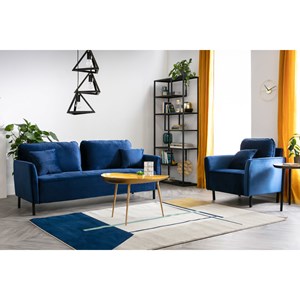 Canapé 3 places en tissu velours bleu foncé et métal noir beka