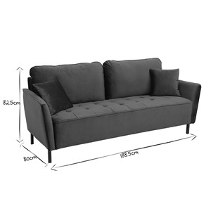 Canapé 3 places en tissu velours bleu foncé et métal noir beka