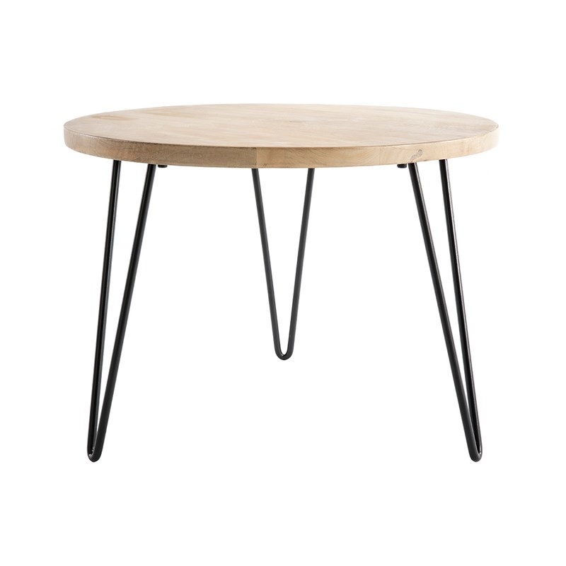Table basse ronde bois manguier massif et métal noir d60 cm vibes