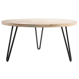 Table basse ronde bois manguier massif et métal noir d80 cm vibes