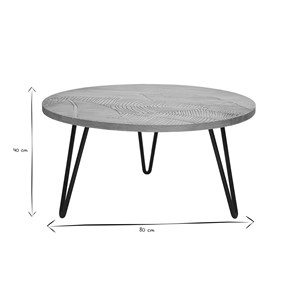 Table basse ronde gravée bois manguier massif et métal noir d80 cm vibes