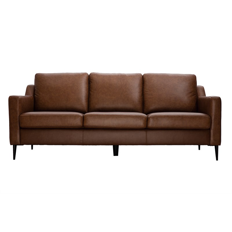 Canapé 3 places cuir marron et bois noir oxmo