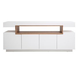 Buffet blanc mat et bois 4 portes l180 cm livo