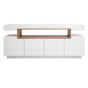 Buffet blanc mat et bois 4 portes l180 cm livo