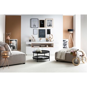 Buffet blanc laqué brillant et bois 4 portes l180 cm livo