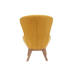 Fauteuil en tissu effet velours jaune moutarde et bois eskua