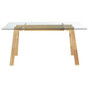 Table à manger en verre transparent et bois clair l160 cm bacco