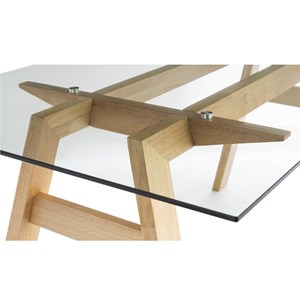 Table à manger en verre transparent et bois clair l160 cm bacco