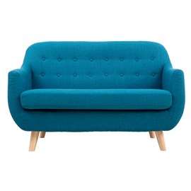 Canapé déhoussable 2 places en tissu bleu canard et bois clair ynok